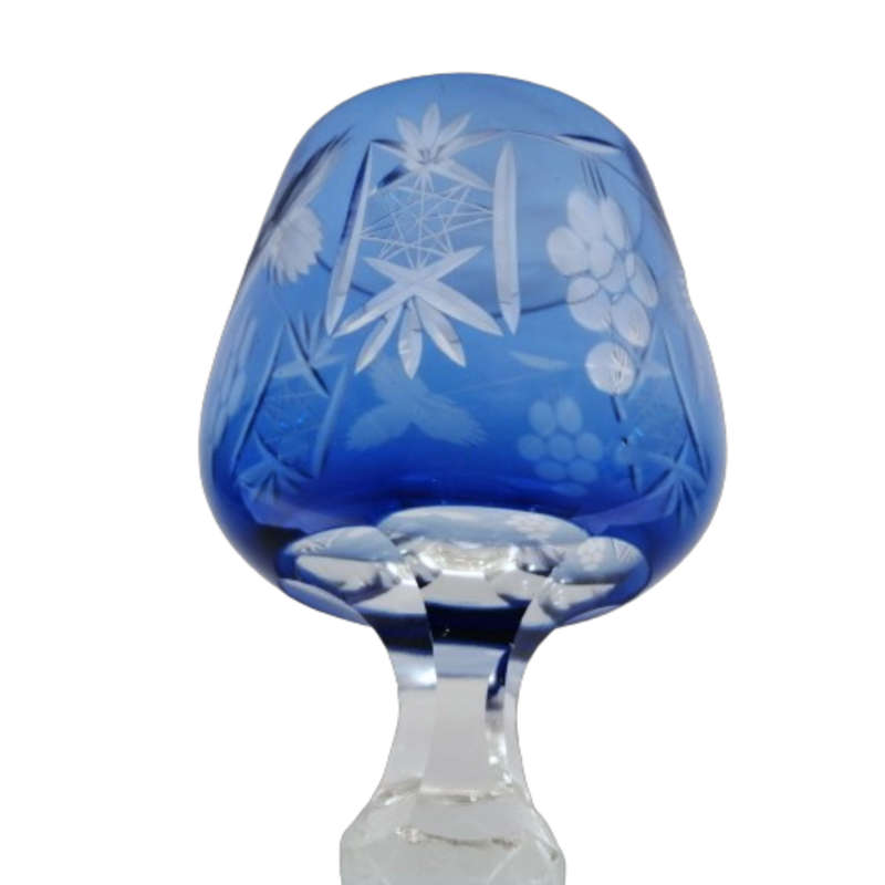 Bohemian Clear and Blue Crystal Goblet Wine Glass