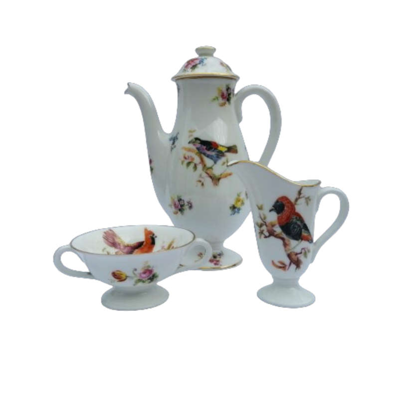 Antique Royal Doulton Coffee Set 15 pc Exotic Birds H1422