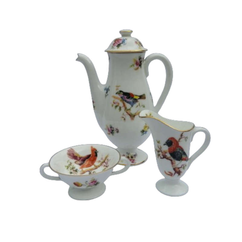 Antique Royal Doulton Coffee Set 15 pc Exotic Birds H1422