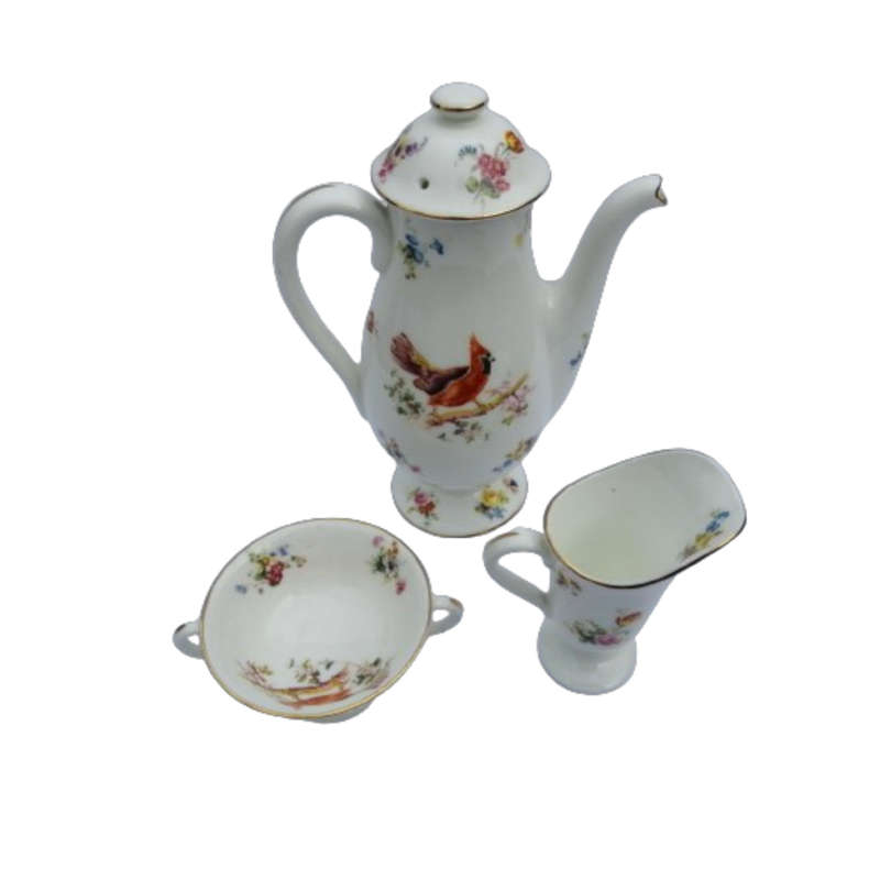 Antique Royal Doulton Coffee Set 15 pc Exotic Birds H1422