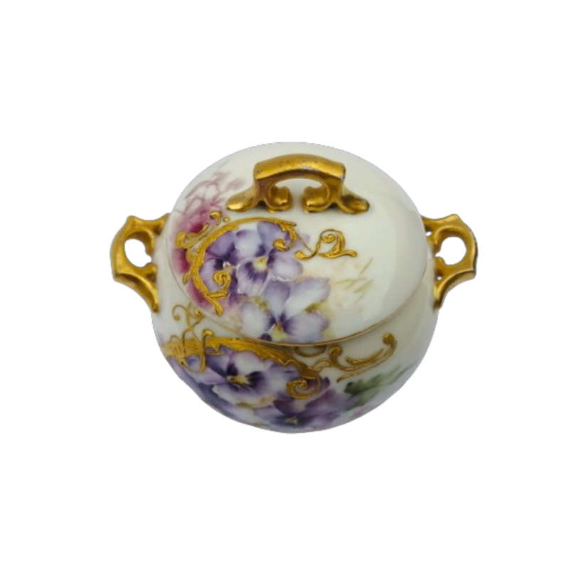 Limoges A L France Tea Set Purple Pansies with Gold Accents