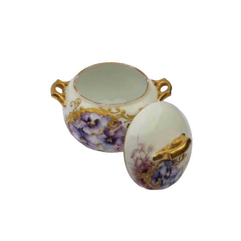 Limoges A L France Tea Set Purple Pansies with Gold Accents