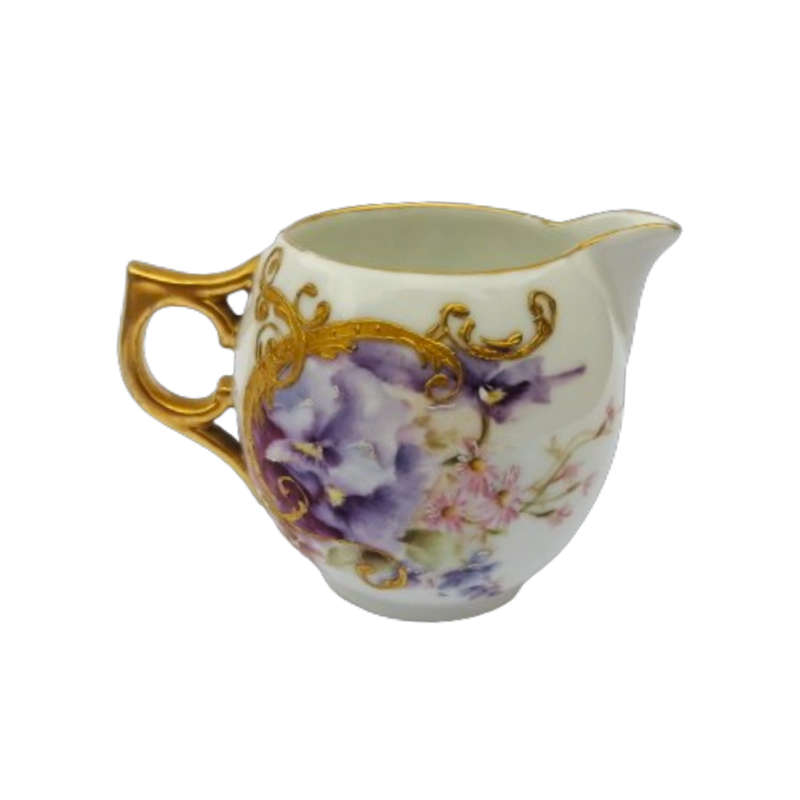 Limoges A L France Tea Set Purple Pansies with Gold Accents