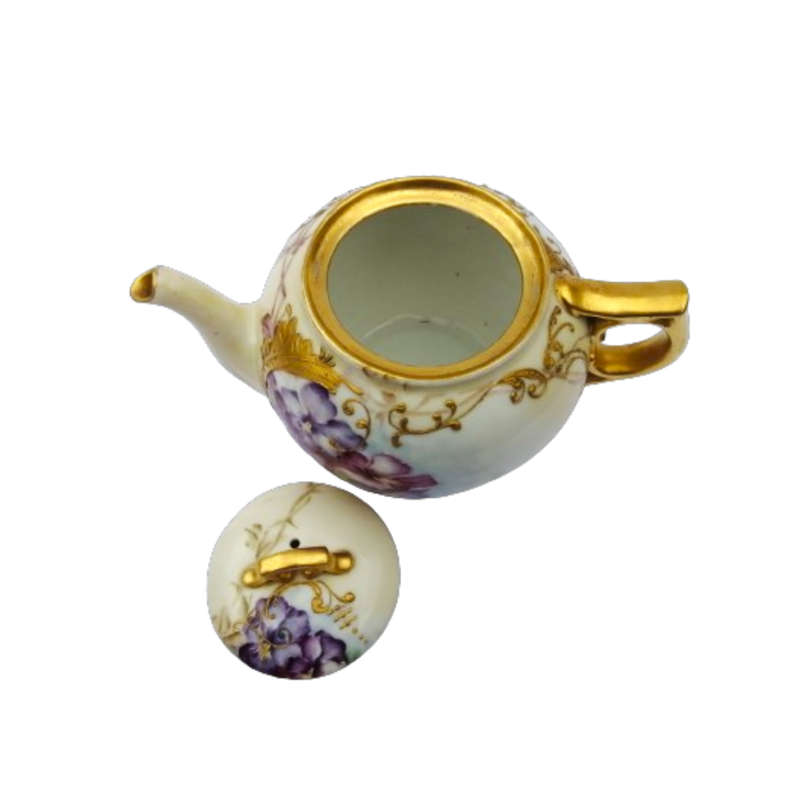 Limoges A L France Tea Set Purple Pansies with Gold Accents