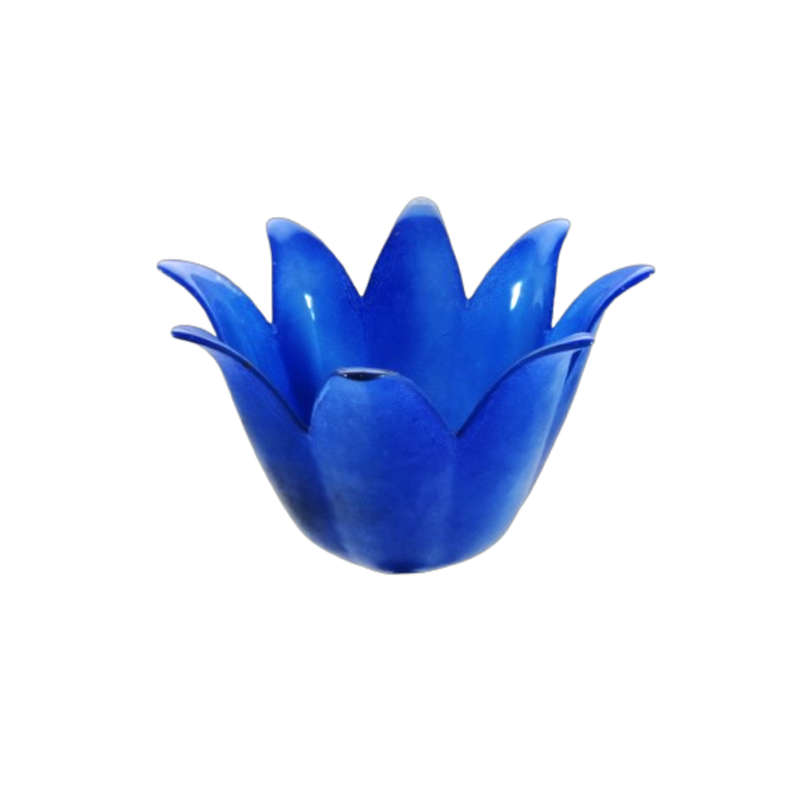 Large Blue Glass and Wrought Iron Candle Holder