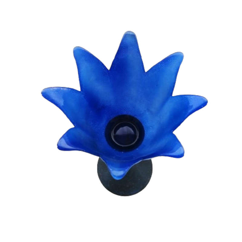 Large Blue Glass and Wrought Iron Candle Holder