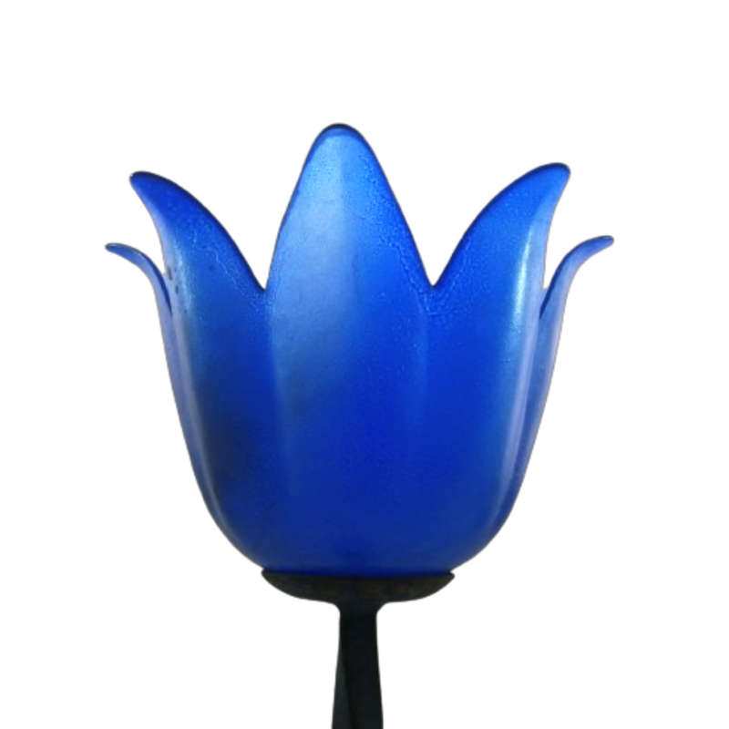 Large Blue Glass and Wrought Iron Candle Holder