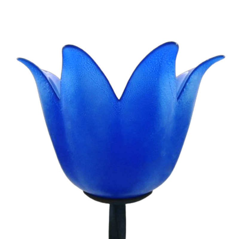Large Blue Glass and Wrought Iron Candle Holder