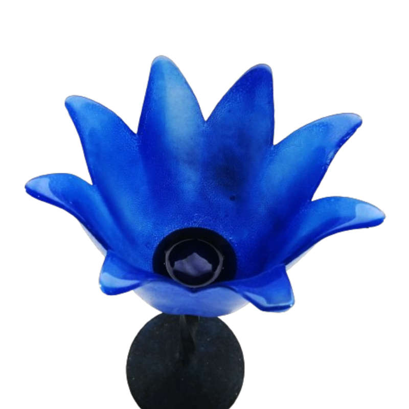Large Blue Glass and Wrought Iron Candle Holder