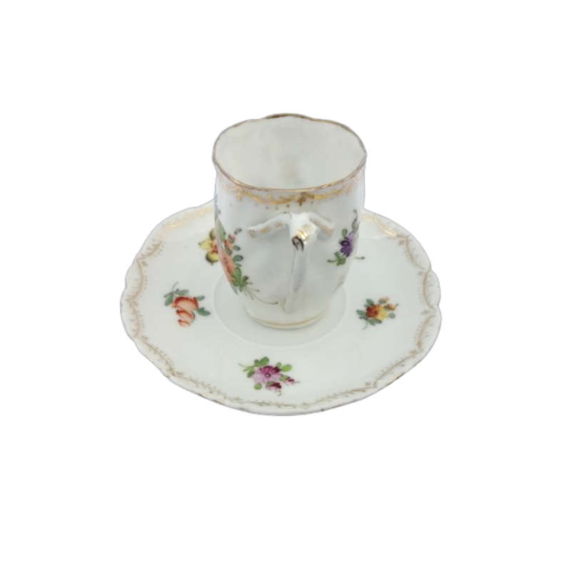 Dresden Porcelain Hand Painted Fluted Floral Coffee Cup and Saucer