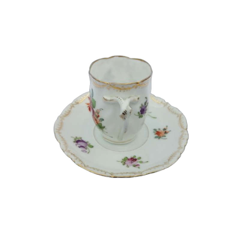 Dresden Porcelain Hand Painted Fluted Floral Coffee Cup and Saucer
