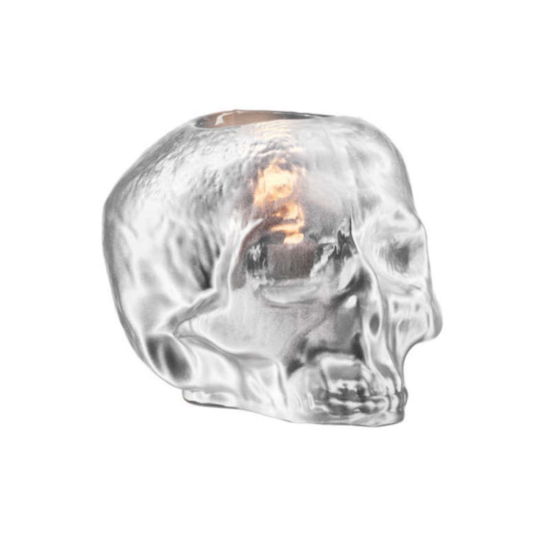Kosta Boda Still Life Clear Glass Skull by Ludvic Lofgren Tea Light Candle Holder
