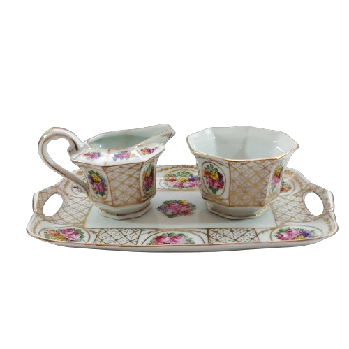 Dreden Porcelain Tray with Sugar Bowl and Milk Jug Set