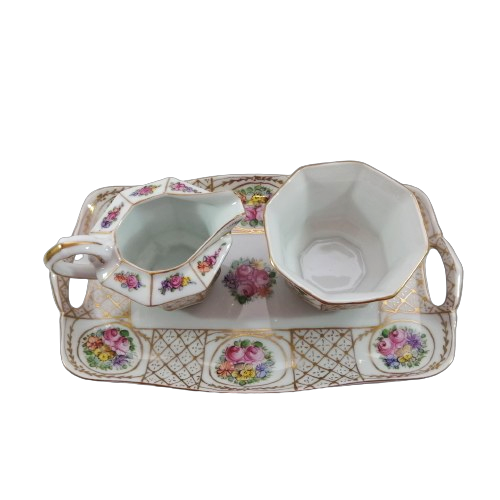 Dreden Porcelain Tray with Sugar Bowl and Milk Jug Set