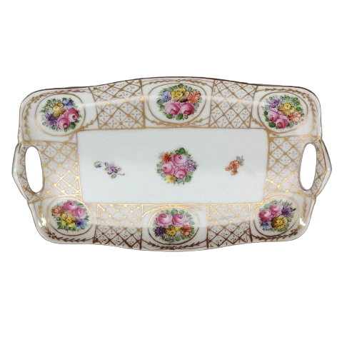 Dreden Porcelain Tray with Sugar Bowl and Milk Jug Set
