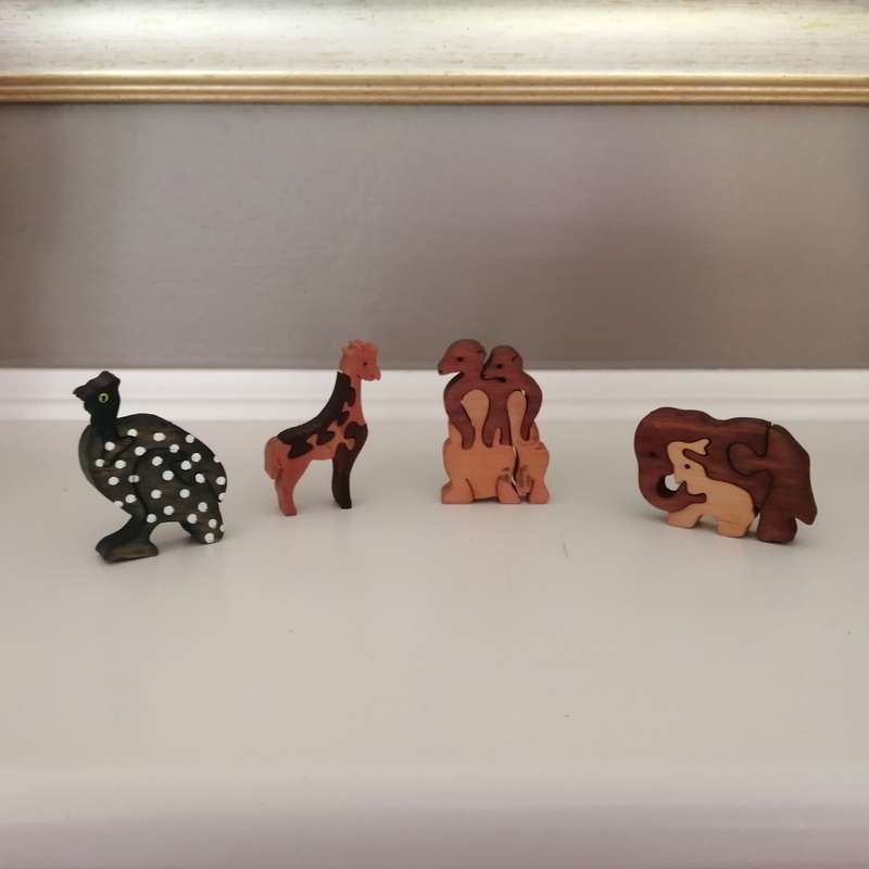 Three Wooden Jigsaw Wild Animals including a Guinea Fowl