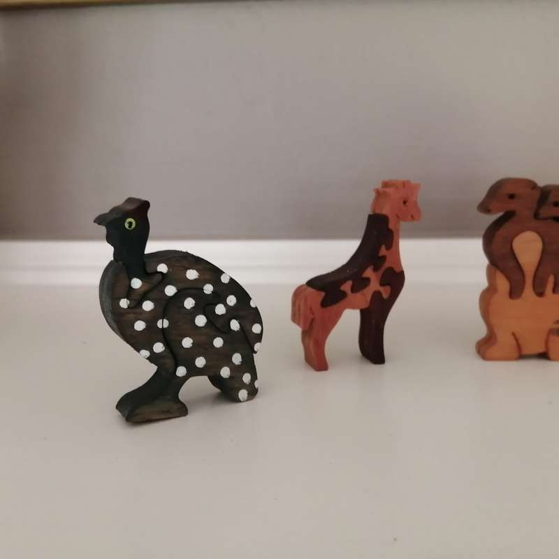 Three Wooden Jigsaw Wild Animals including a Guinea Fowl