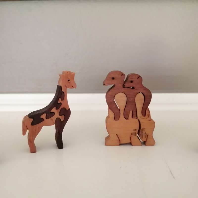 Three Wooden Jigsaw Wild Animals including a Guinea Fowl
