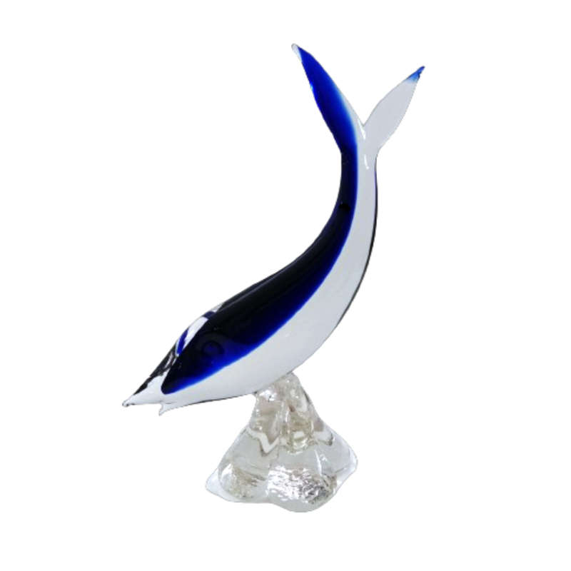 Murano  Art Glass Large Blue and White Swimming Fish