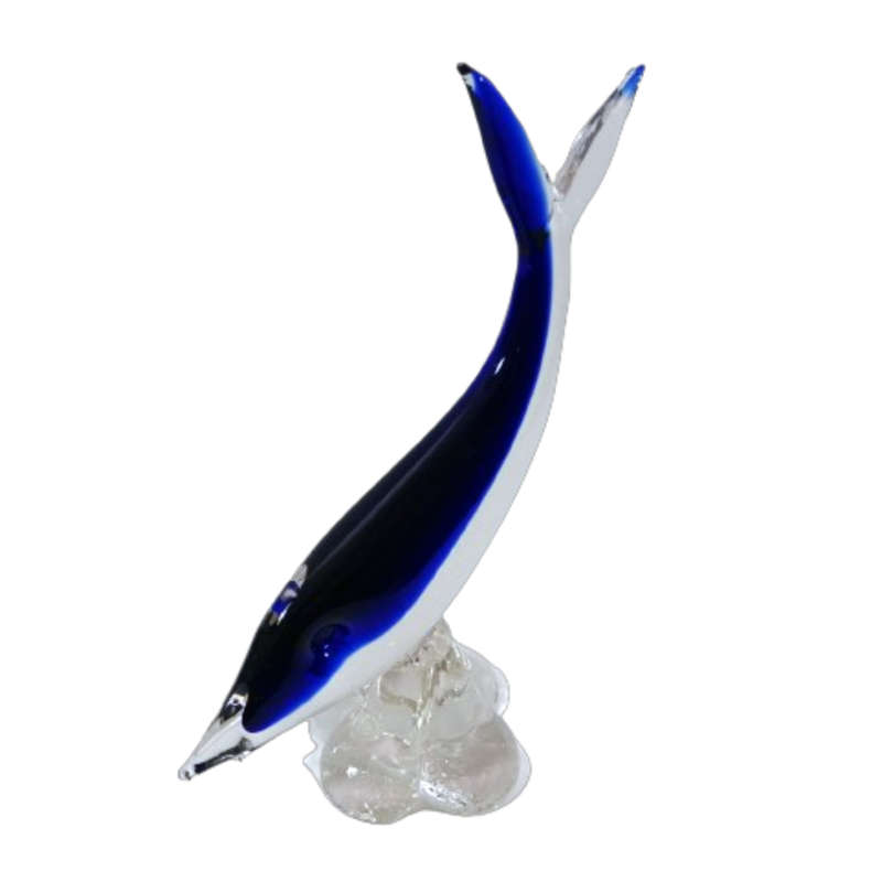 Murano  Art Glass Large Blue and White Swimming Fish