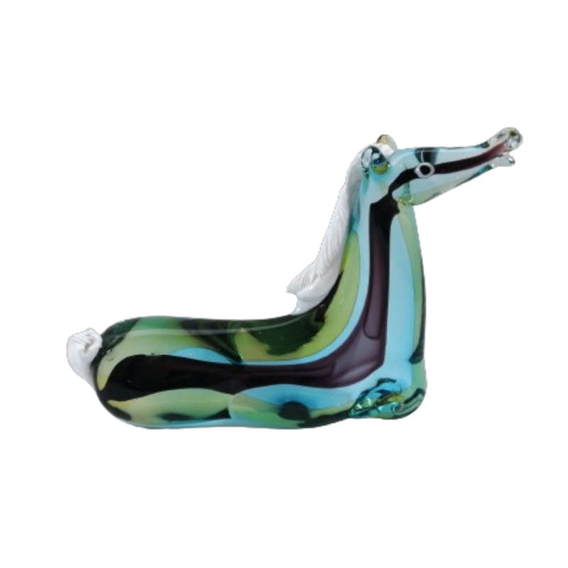 Murano  Sommerso Art Glass Beautiful Large Blue Striped Horse