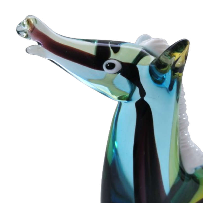 Murano  Sommerso Art Glass Beautiful Large Blue Striped Horse
