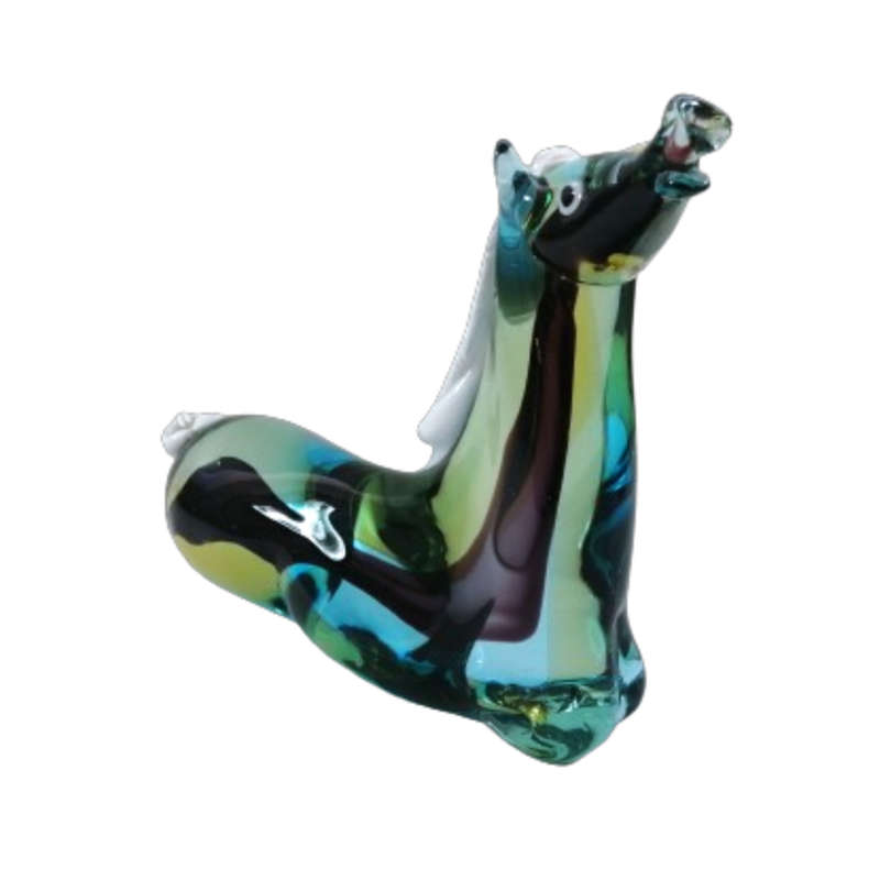 Murano  Sommerso Art Glass Beautiful Large Blue Striped Horse