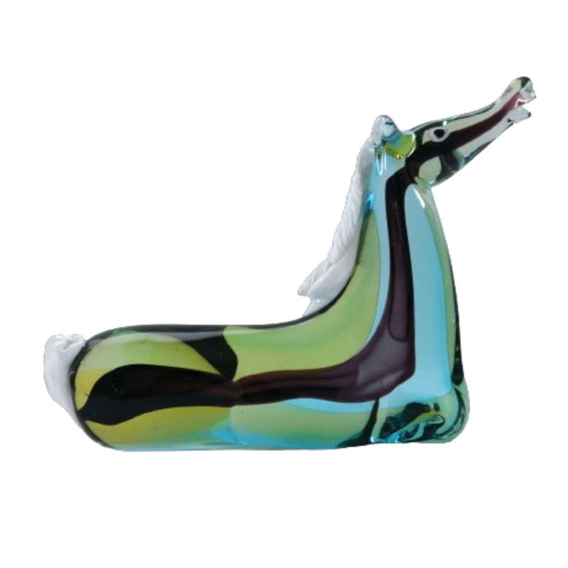 Murano  Sommerso Art Glass Beautiful Large Blue Striped Horse