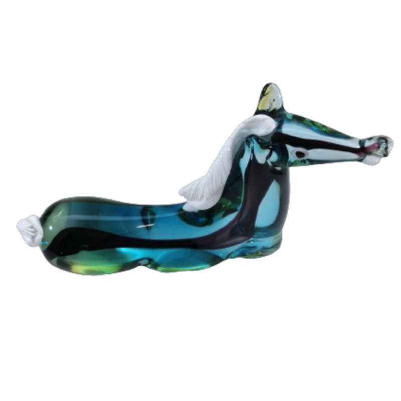 Murano  Sommerso Art Glass Beautiful Large Blue Striped Horse