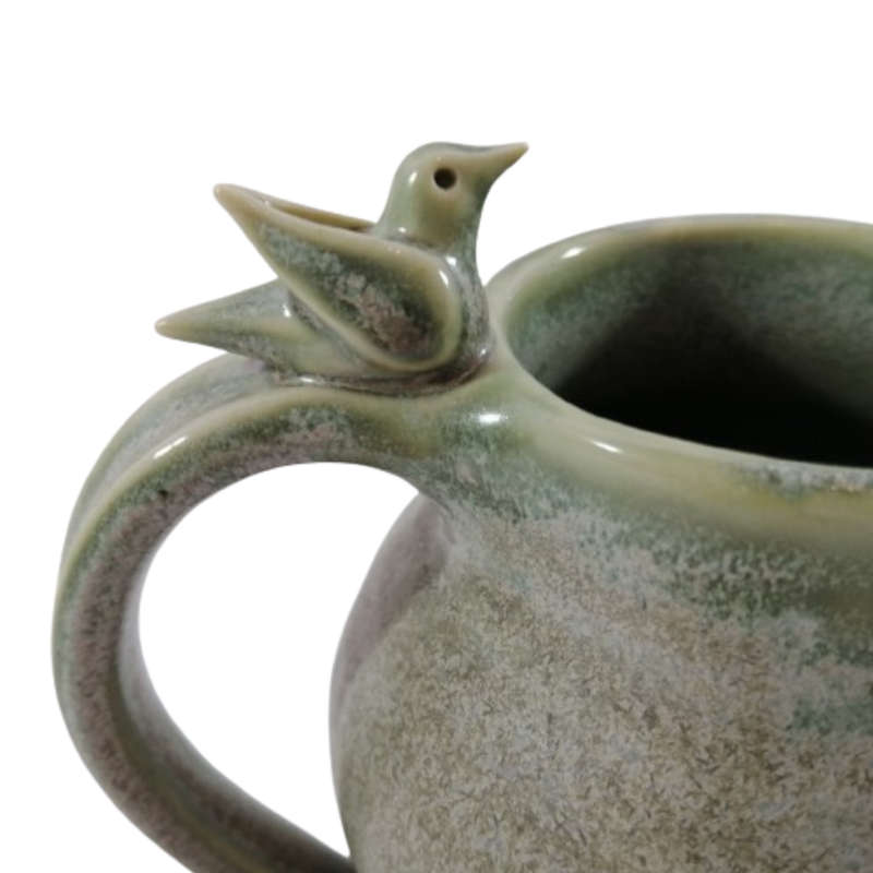 Green Glazed pottery Hand Made Tea Pot Milk Jug and Sugar Bowl