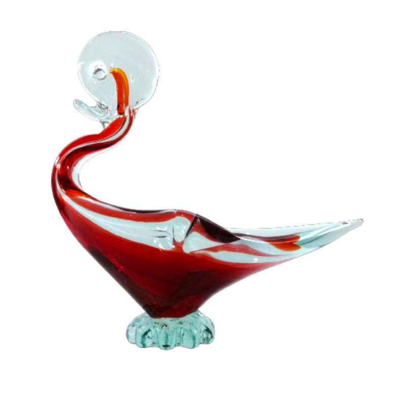Art Glass Large Red Duck Swan Glass Bowl