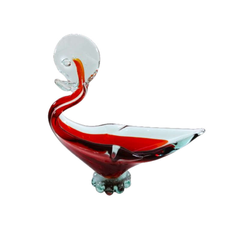 Art Glass Large Red Duck Swan Glass Bowl