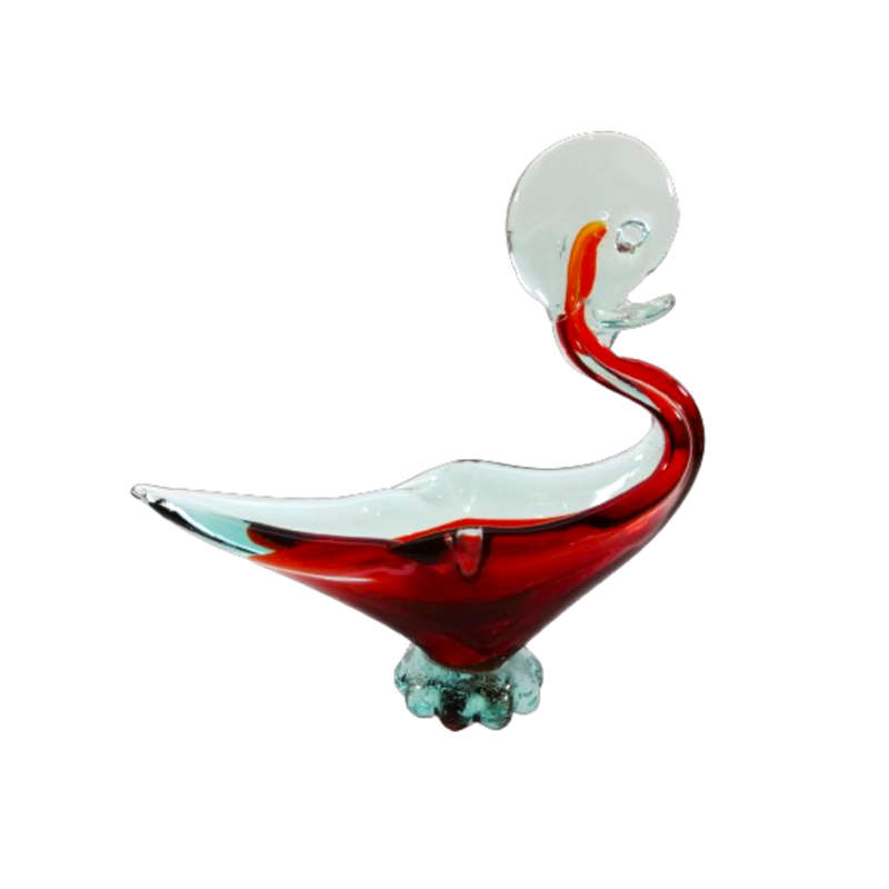 Art Glass Large Red Duck Swan Glass Bowl