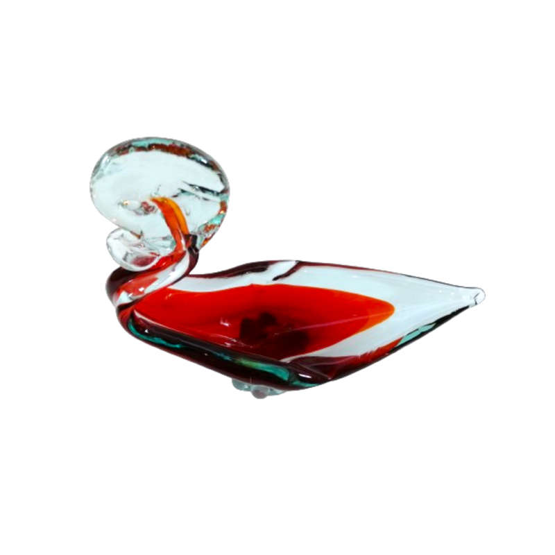 Art Glass Large Red Duck Swan Glass Bowl