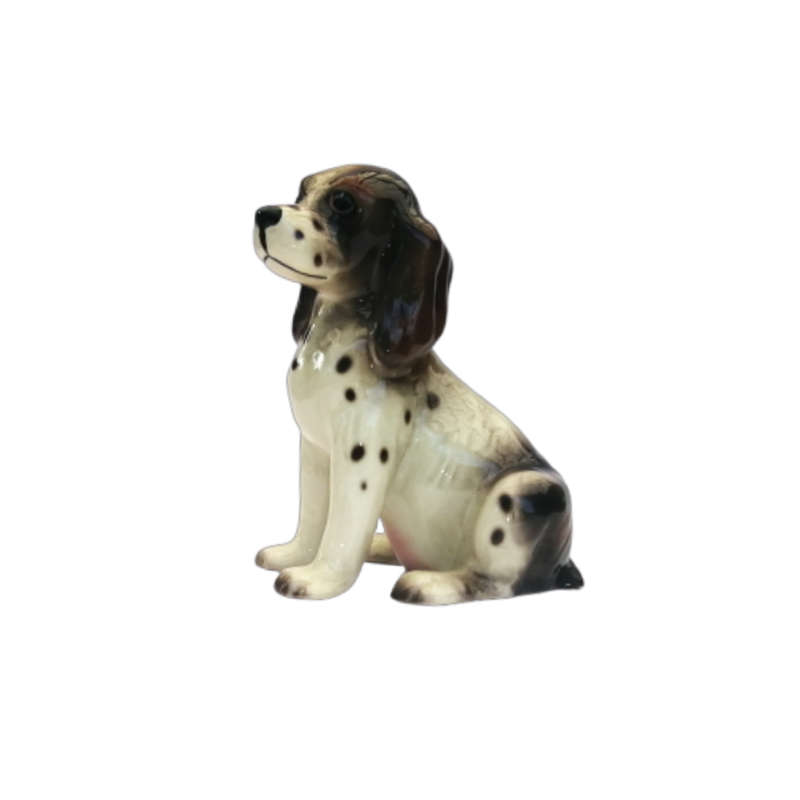 Black and White Sitting Cocker Spaniel Vintage Porcelain