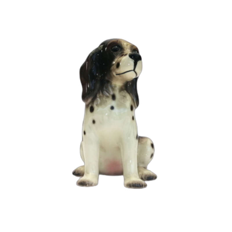 Black and White Sitting Cocker Spaniel Vintage Porcelain