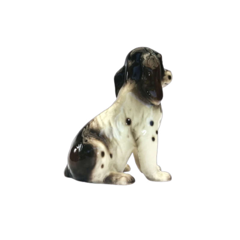Black and White Sitting Cocker Spaniel Vintage Porcelain