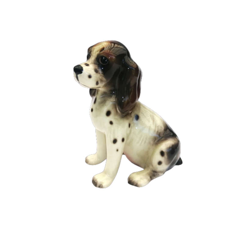 Black and White Sitting Cocker Spaniel Vintage Porcelain