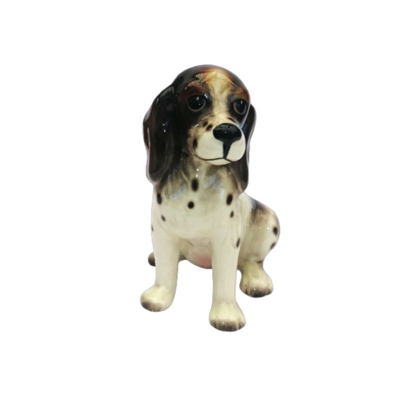 Black and White Sitting Cocker Spaniel Vintage Porcelain