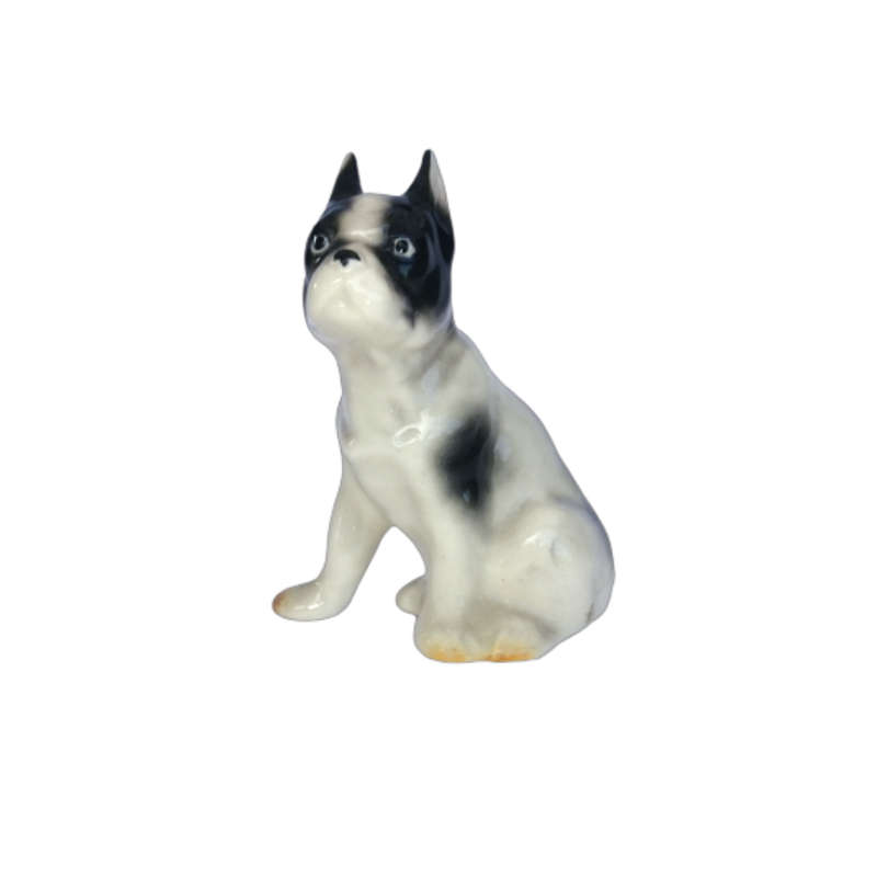 Black and White Sitting French Bulldog Vintage Porcelain