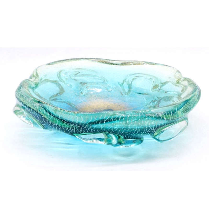 Murano Beautiful Large Seguso mid century aqua-shaded bowl