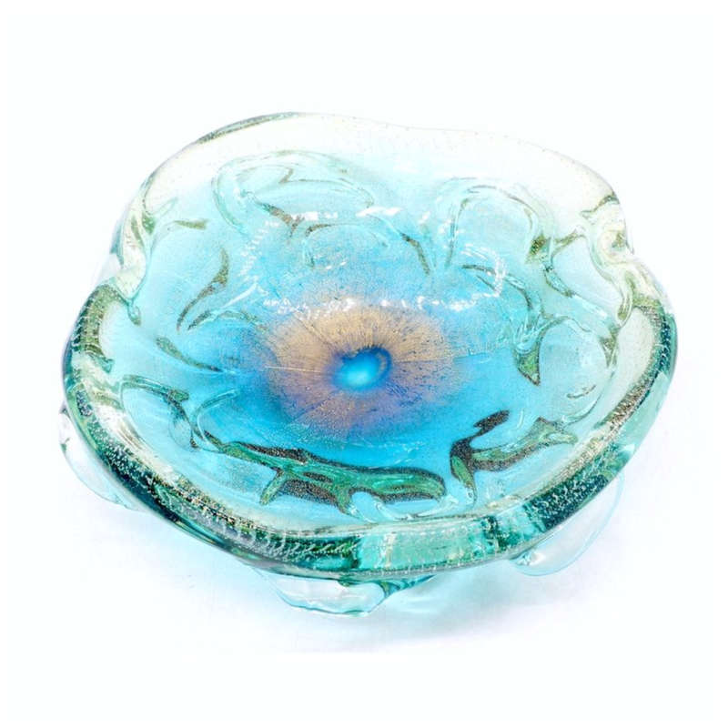 Murano Beautiful Large Seguso mid century aqua-shaded bowl