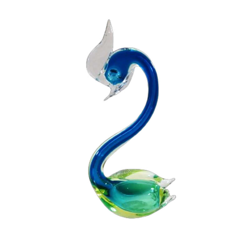 Murano Hand Blown Blue Green and Yellow Swan