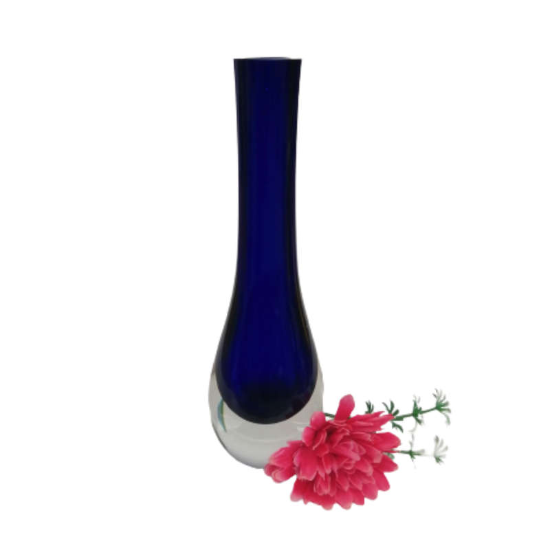 Murano Sommerso Tall Blue and Clear Vase