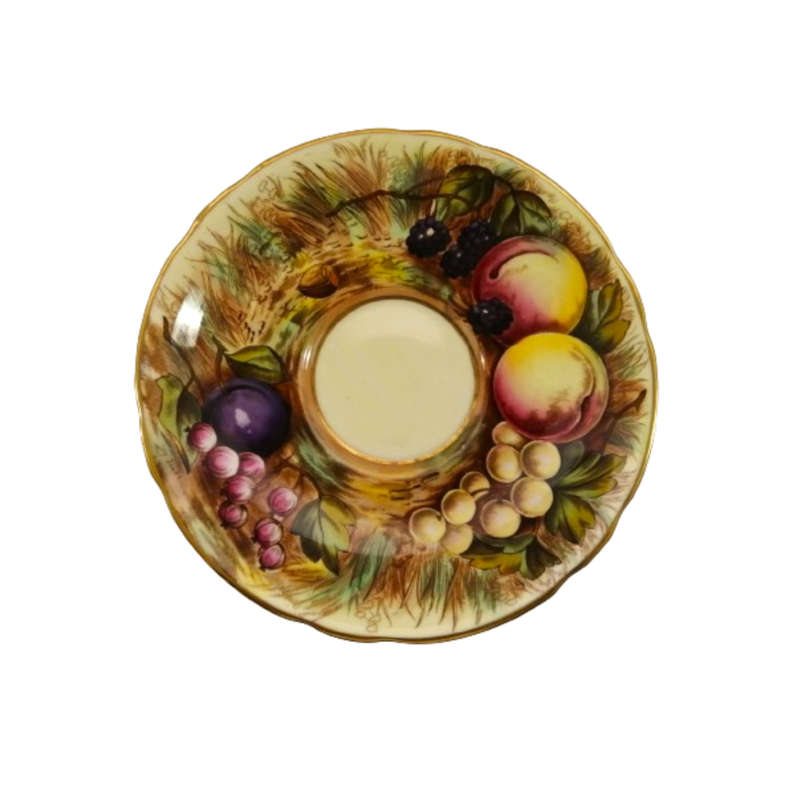 Aynsley Hand Painted Orchard Gold Fruit Cup and Saucer . Signed D. Jones.