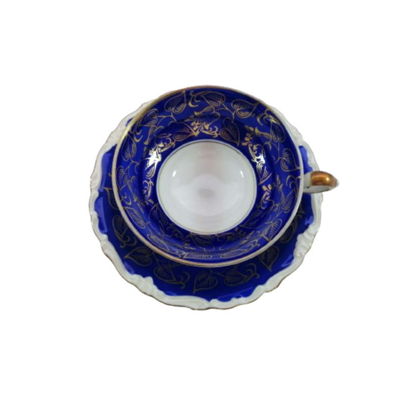 Alka Bavaria Porcelain Blue and Gold Tea Cup and Saucer Duo