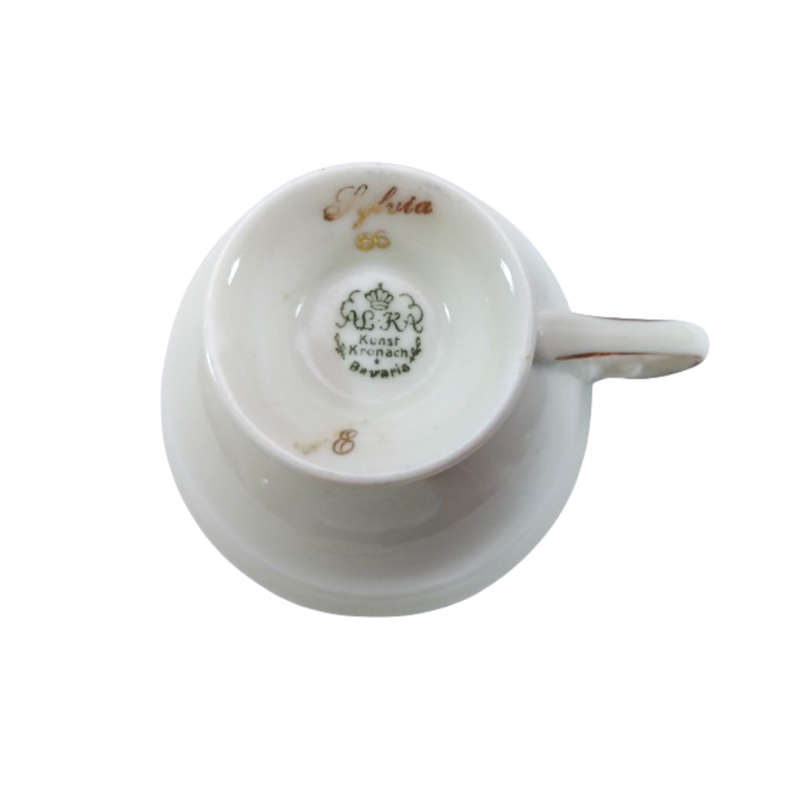 Alka Bavaria Sylvia Porcelain Blue and Gold Tea Cup and Saucer Duo