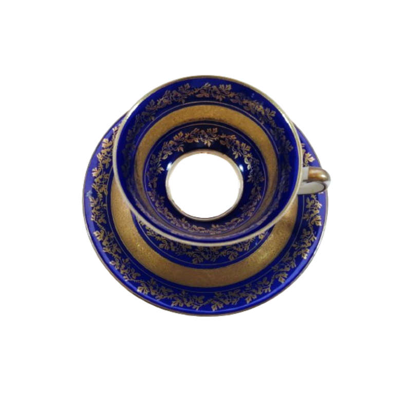 Alka Bavaria Sylvia Porcelain Blue and Gold Tea Cup and Saucer Duo
