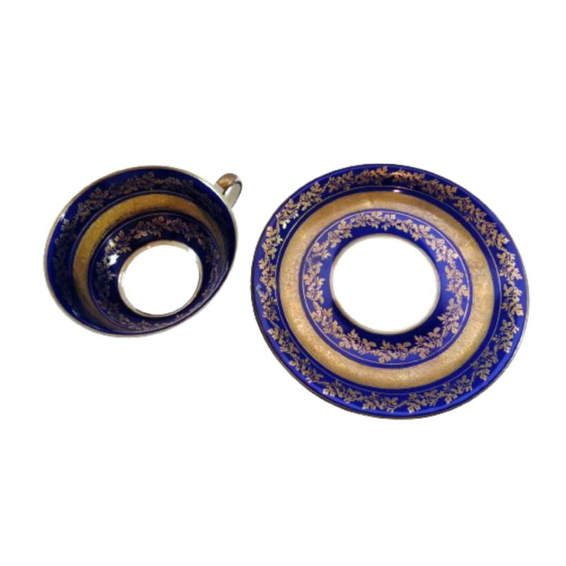 Alka Bavaria Sylvia Porcelain Blue and Gold Tea Cup and Saucer Duo