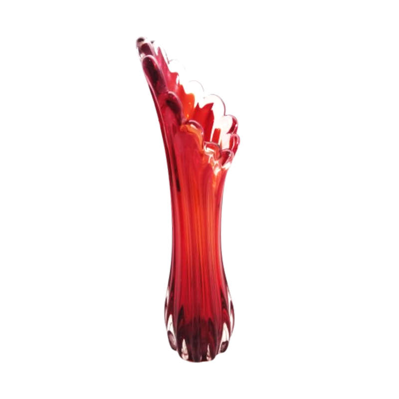 Murano Stunning Red and Orange tall vase with scalloped rim